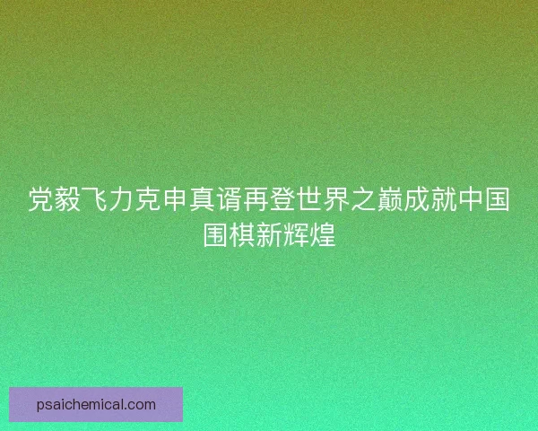 党毅飞力克申真谞再登世界之巅成就中国围棋新辉煌